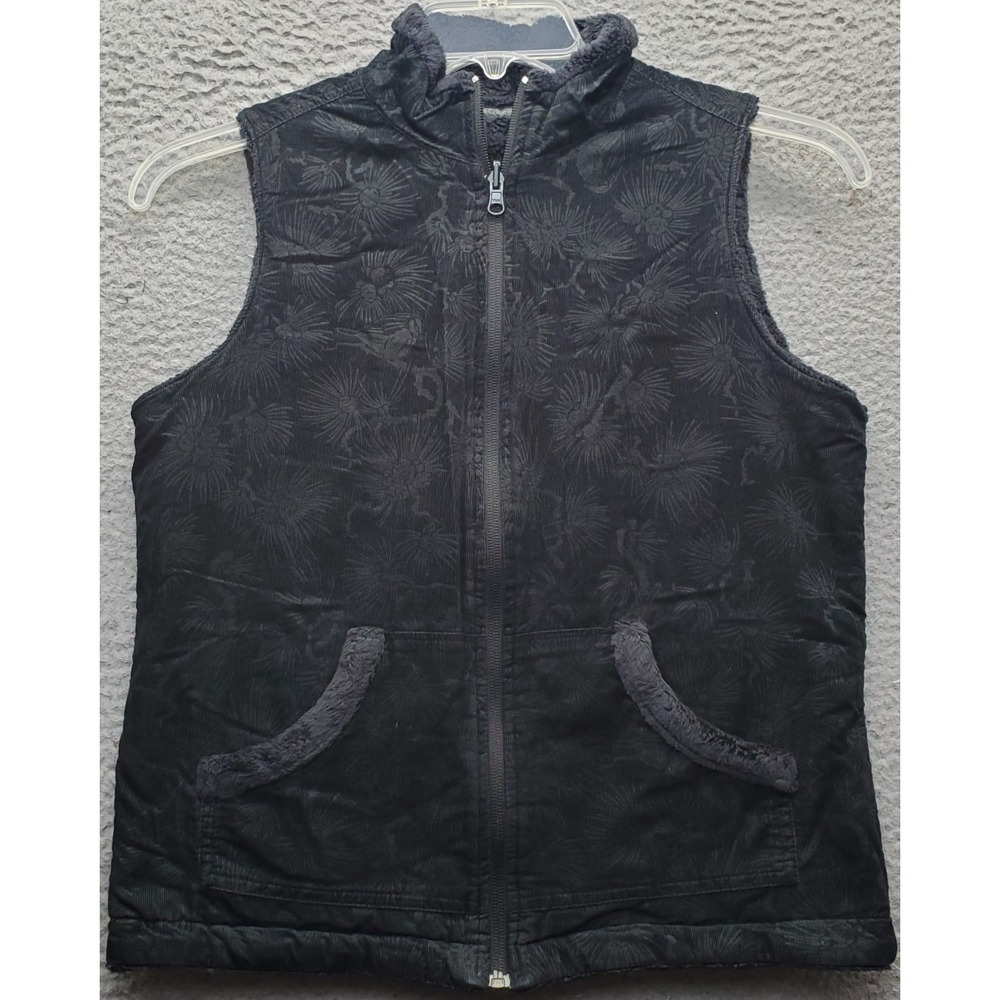 Columbia Reversible Vest Womens S‎ Black Sherpa Lined Pinecone Sleeveless Zip Up